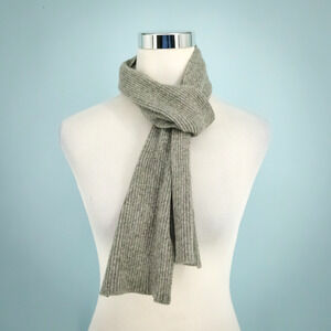 Portolano Grey Gray Ribbed Knit 100% Cashmere Skinny Rectangle Winter Scarf
